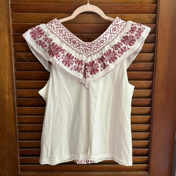 Anthropologie Reath & Wren Red and White Embroidered Tank Top Size M Like New - Picture 4 of 5